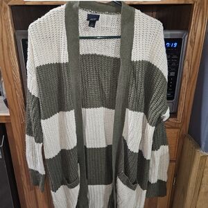 BKE Olive and Cream Striped Cardigan